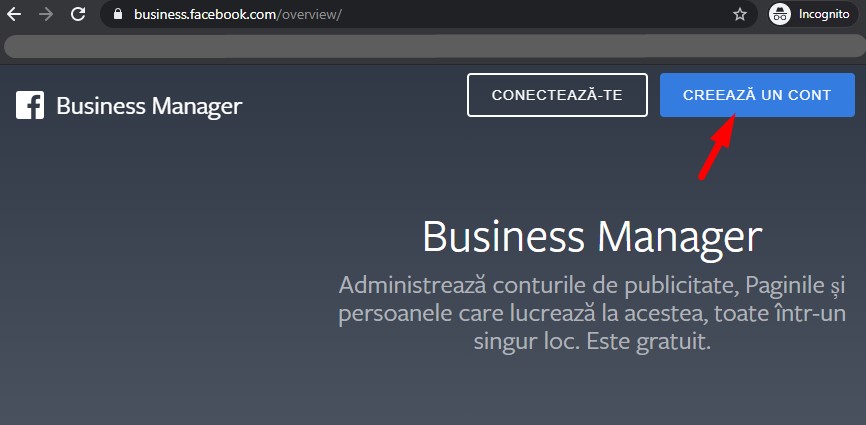 Creare cont Facebook Business Manager