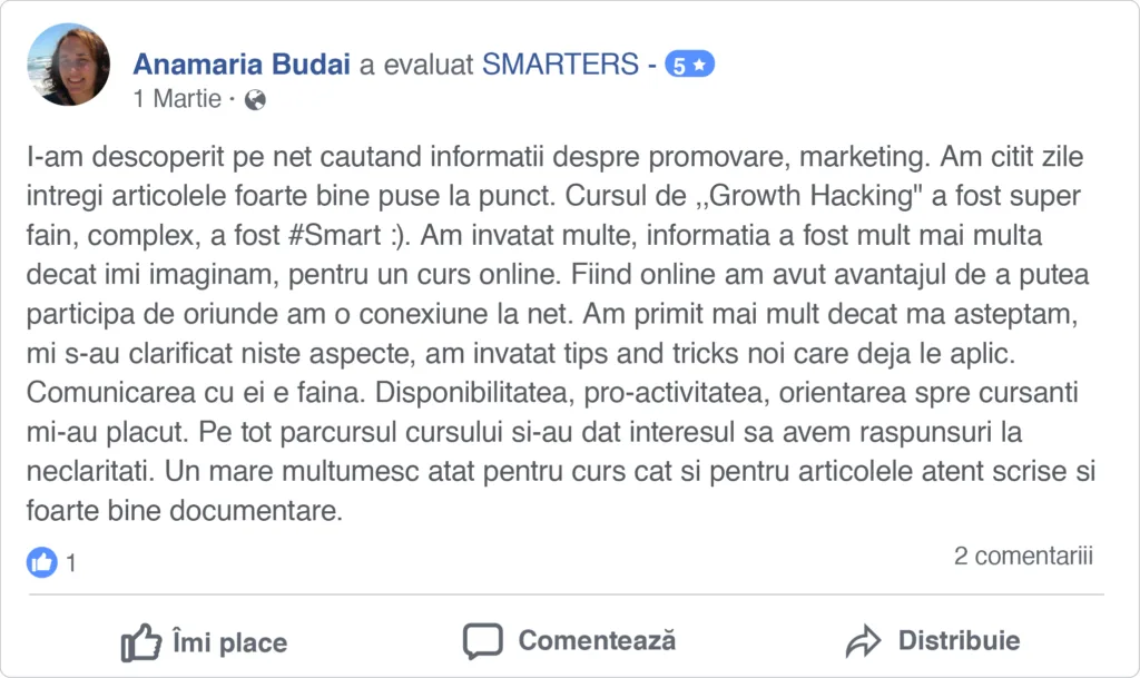 Review Curs Growth Hacking Anamaria Budai