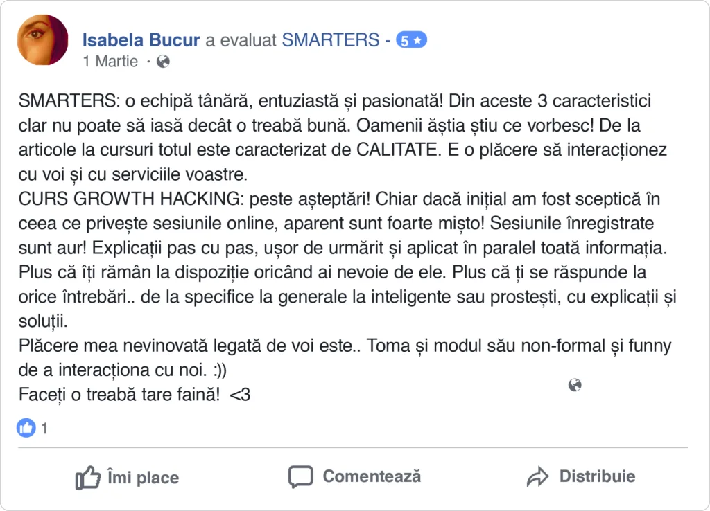 Review Curs Growth Hacking Isabela Bucur